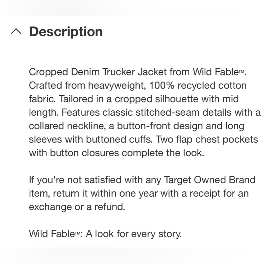 Women’s Wild Fable cropped denim trucker jacket Jean jacket - Picture 4 of 8